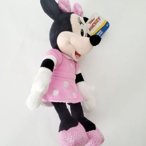 Minnie Mouse DISNEY 10" Plush Stuffed Animal Pink Polka Dot Bling - Picture 7 of 9